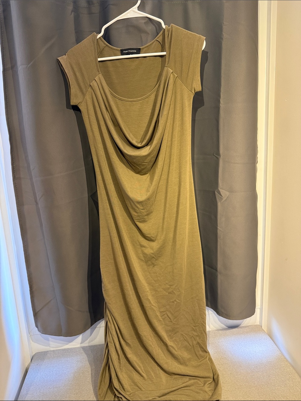 Matti Mamane Olive Draped Cowl Neck Maxi Dress Avant Garde Boho